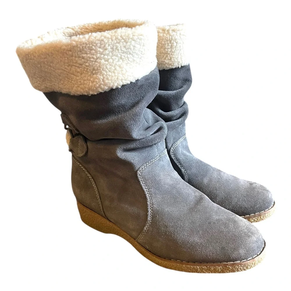 Lands End Gray Suede Boots Sherpa Lined Women’s Size 8.5